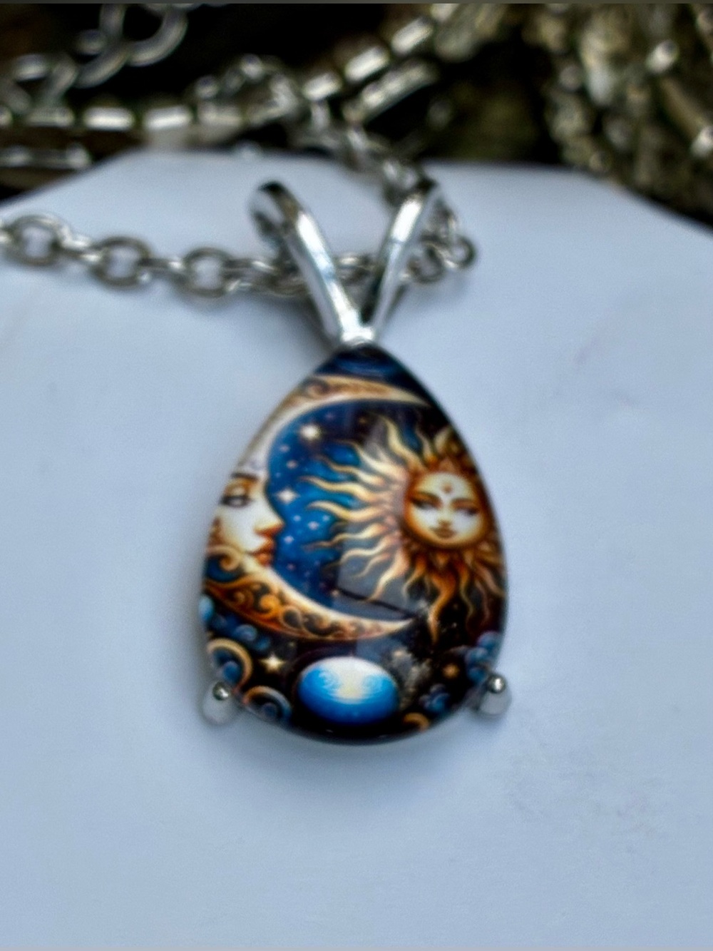 🌜🌞 Sun and Moon Glass Teardrop Pendant Necklace